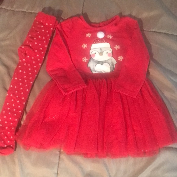 Sparkly Tulle skirted Dress with Pengiun & Matching Tights - Picture 7 of 8